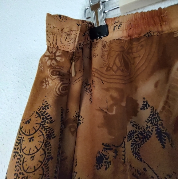Hearts Of Palm Brown Paisley Fully Lined Elastic Sides Size 14 Midi Skirt - Picture 3 of 7
